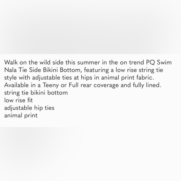New. PQ Swim Nala Tie Side Bikini Bottom. Style Teenie or Full. Retails $72 - Picture 12 of 12